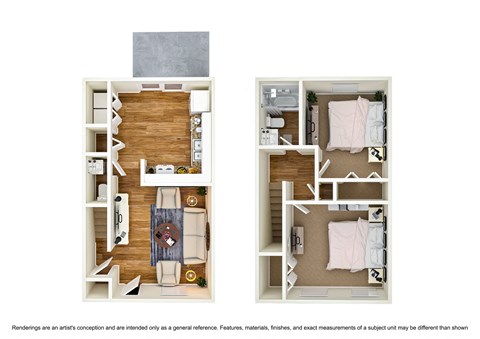 Floor plan for 2 beds, 1.5 baths, 950 sqft